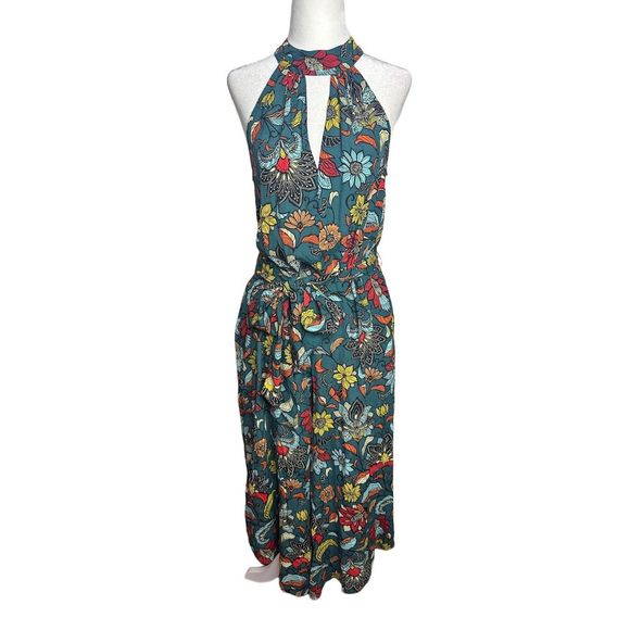 Anthropologie Geneva Floral Green Halter Wide Leg Jumpsuit Size XS Women's - Picture 2 of 9